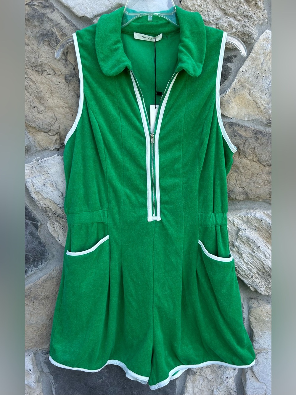 NEW Terry Cloth Athletic Romper Size L Green Tennis Golf Country Club Preppy